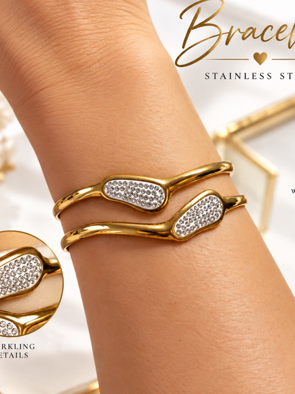 Gold Crystal Accent Cuff Bracelet - Women Jewelry